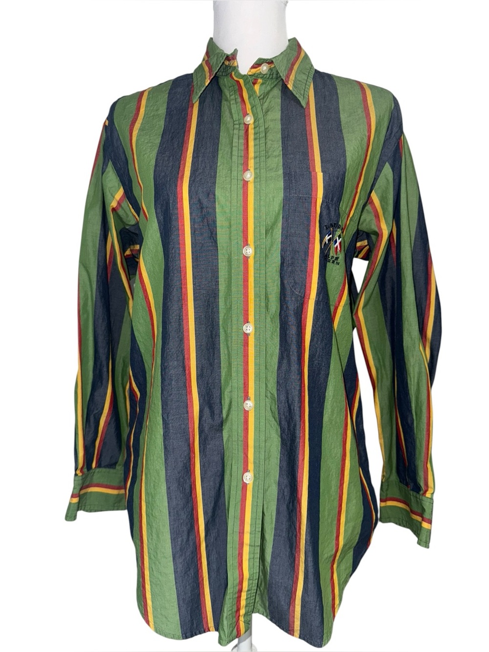 Lauren Ralph Lauren Striped‎ Button Down Shirt Women’s 8 Green Long Sleeve